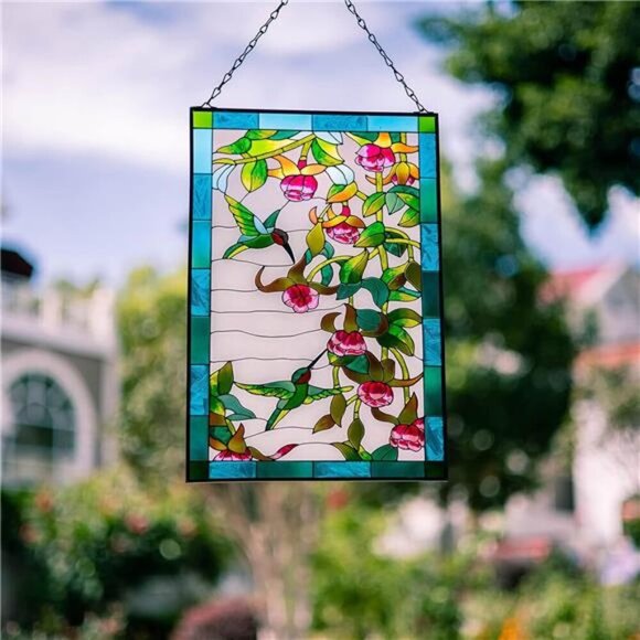 Hummingbird Stained Glass Window Hangings, Suncatcher Panel - Picture 5 of 7